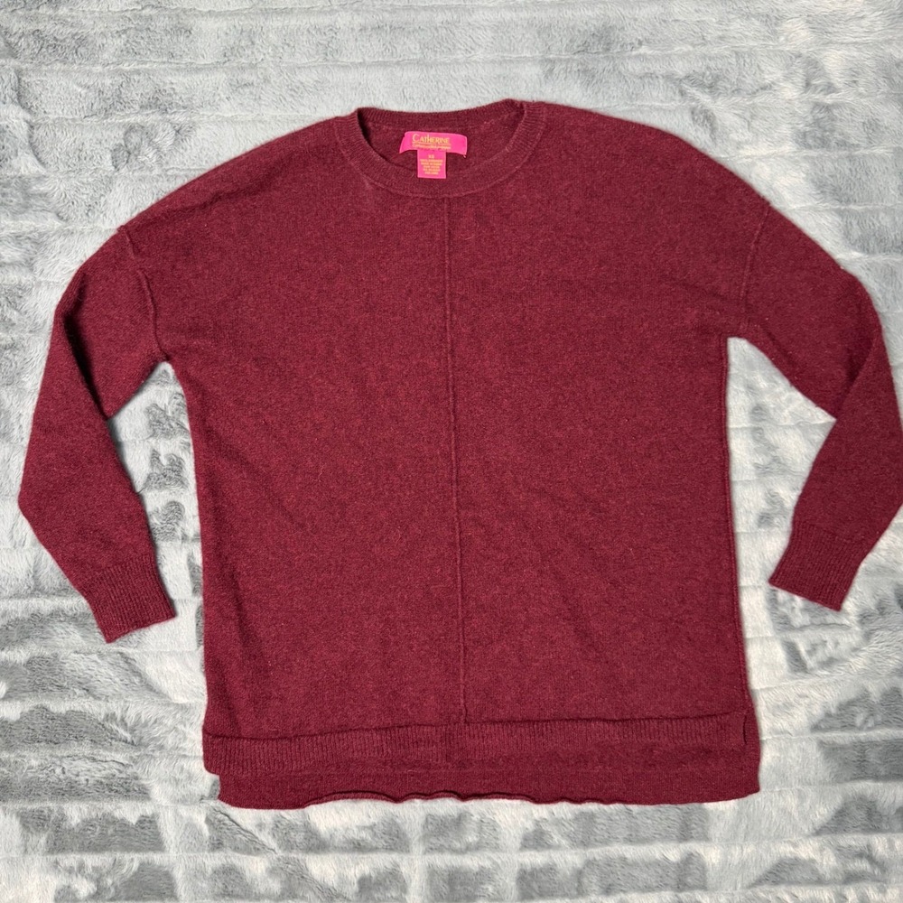 Catherine Malandrino Burgundy 100% Cashmere Crewneck Sweater XS Seam Front Wine